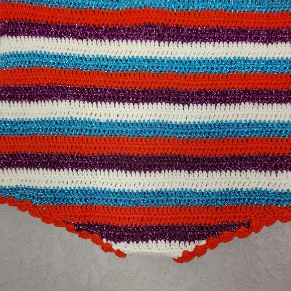 ROSE CARMINE Metallic Crochet-Knit Cotton Stripe Bikini Set Top M/L Bottoms 2 - Picture 14 of 16